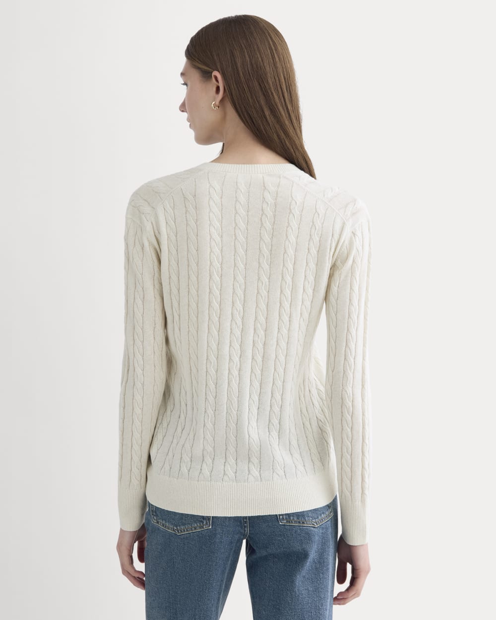 The Cable V-Neck in Cotton Cashmere | Birch