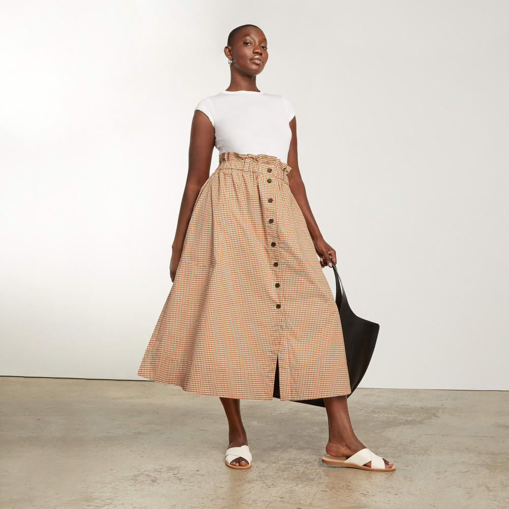 The Easy Button-Front Skirt | Burnt Orange Gingham