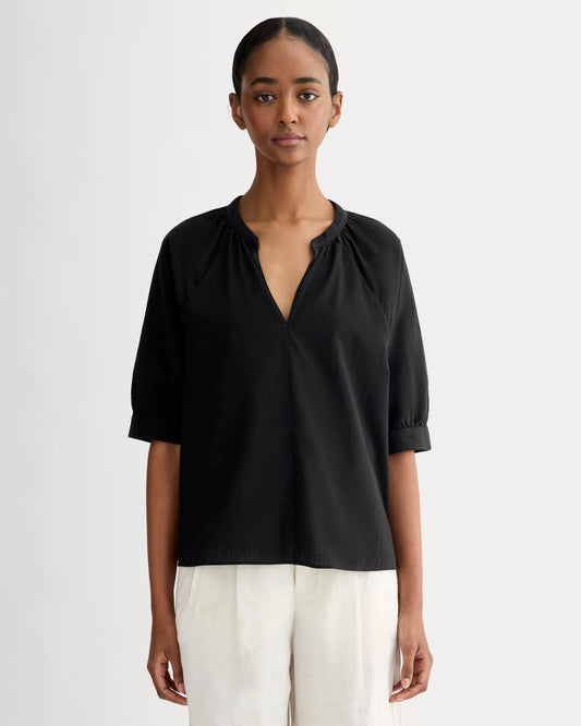 The Gauze Gathered Top | Black