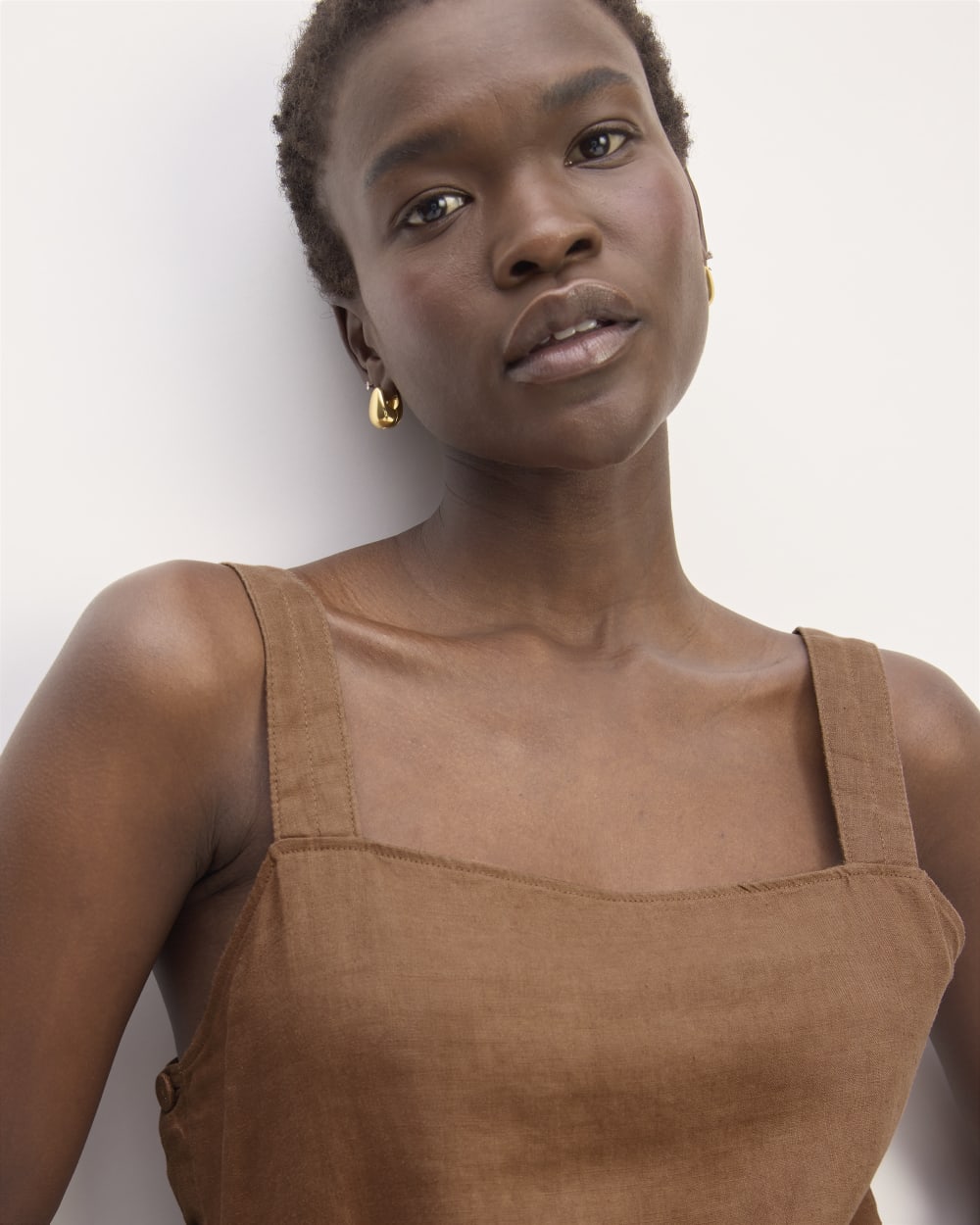 The Linen Side-Button Jumpsuit | Carob Brown