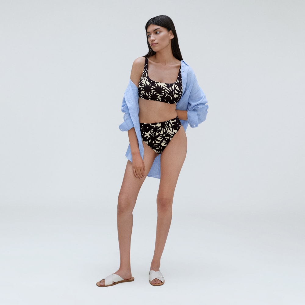 The High-Rise Cheeky Bikini Bottom | Black / Canvas Floral