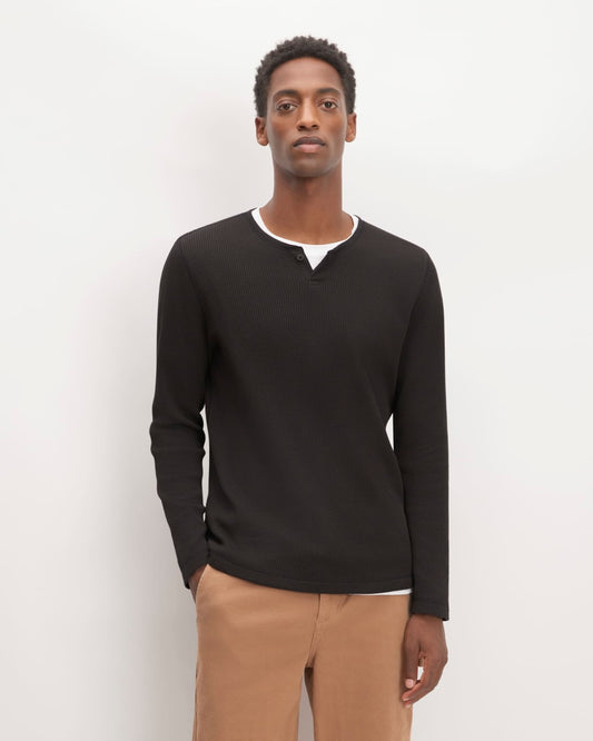 The Waffle Long-Sleeve Henley | Black