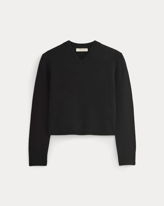 Cashmere Cropped High-V Sweater | Black