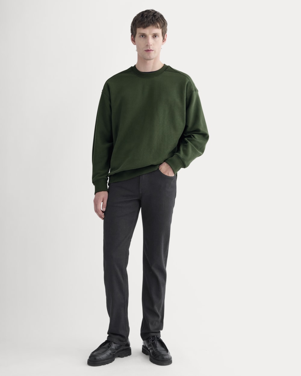 Twill Terry Jacquard Crew Sweatshirt | Dark Forest