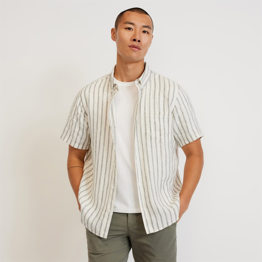 The Classic Short-Sleeve Shirt in Linen | Black / Canvas Tan