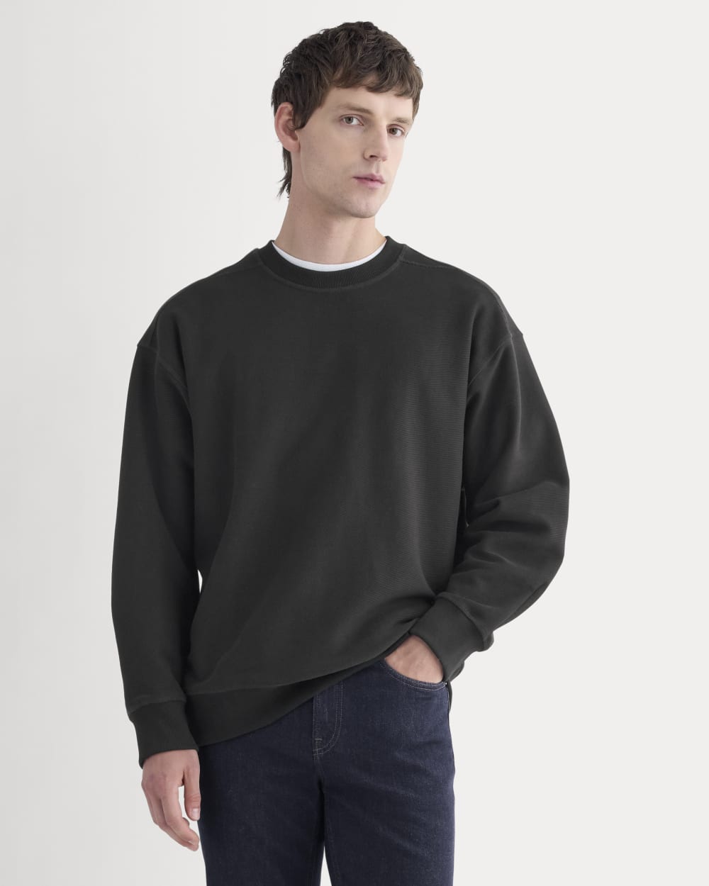 Twill Terry Jacquard Crew Sweatshirt | Black