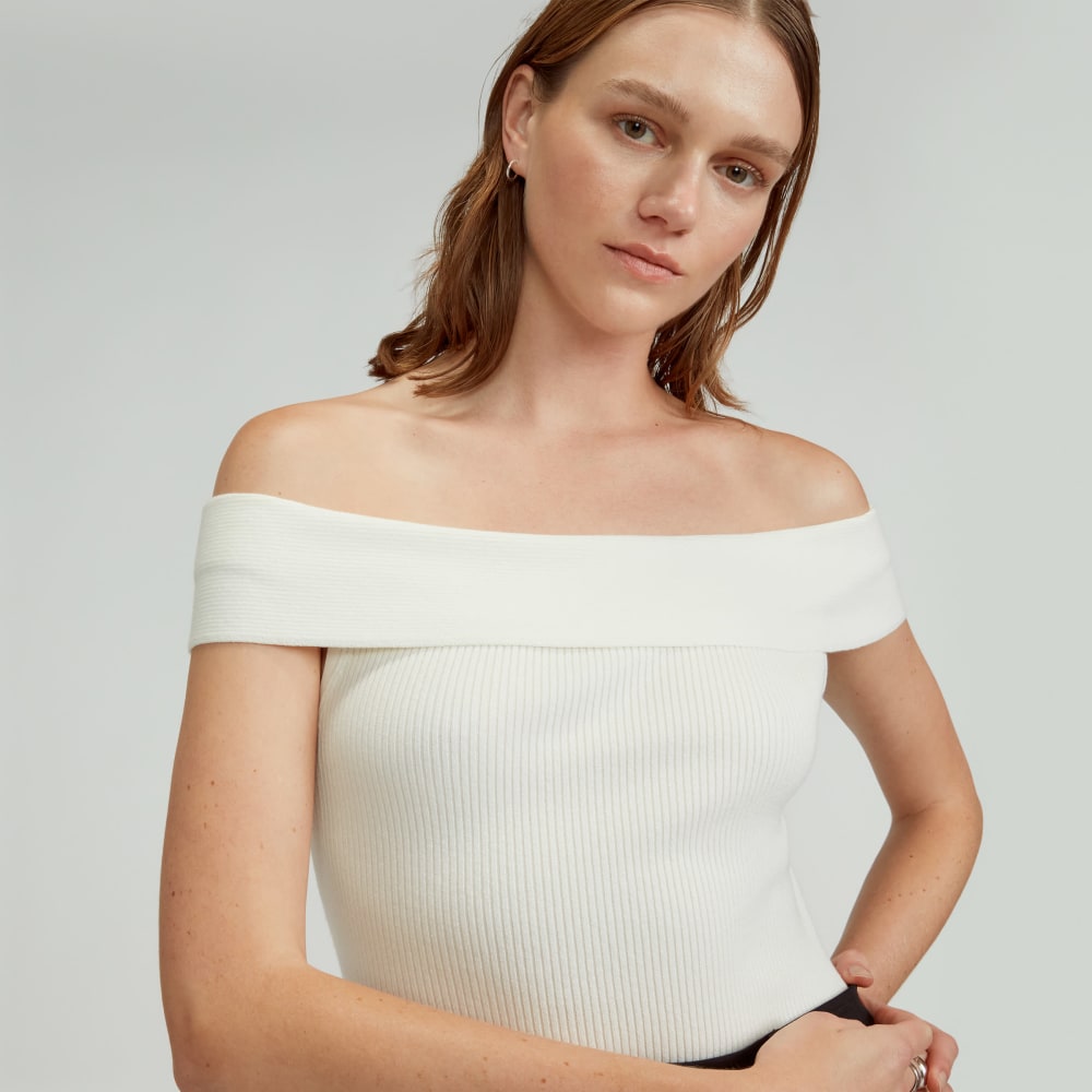The Ribbed Cotton Off-The-Shoulder Top | Bone