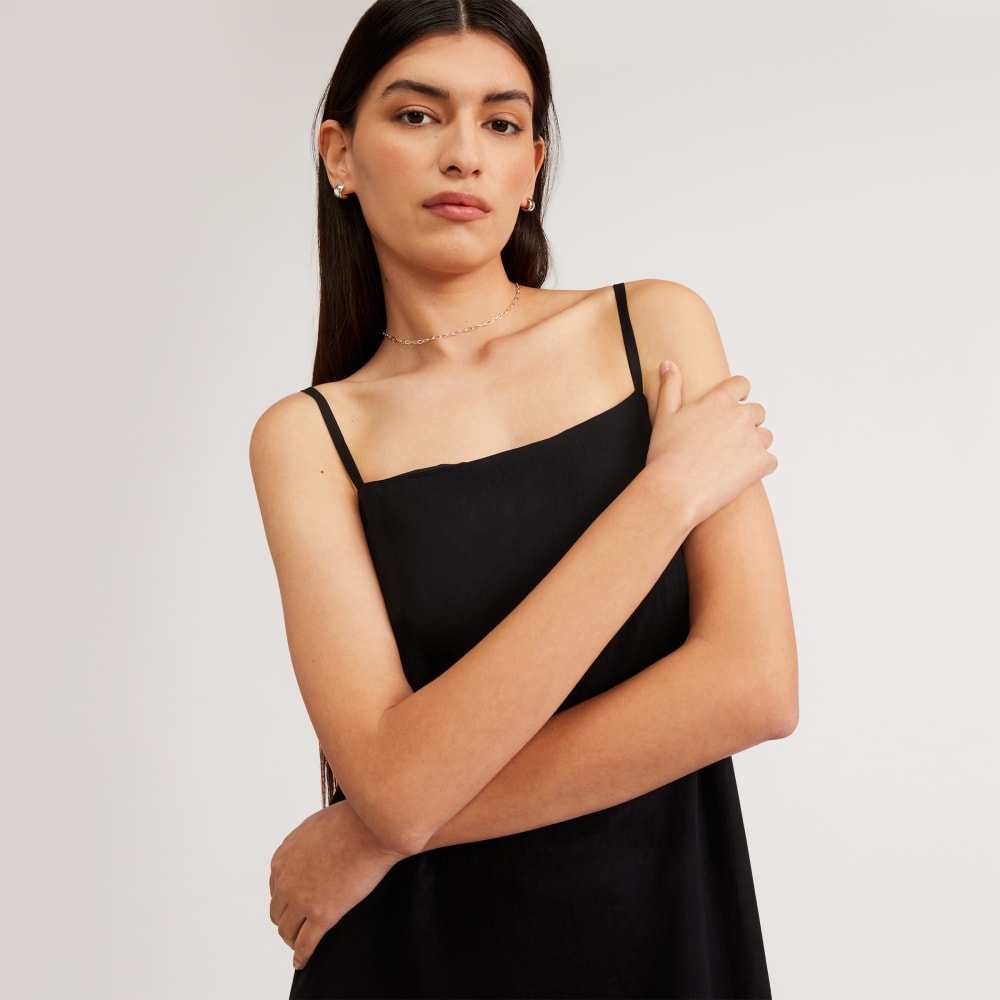 The Satin Square-Neck Slip Dress | Black