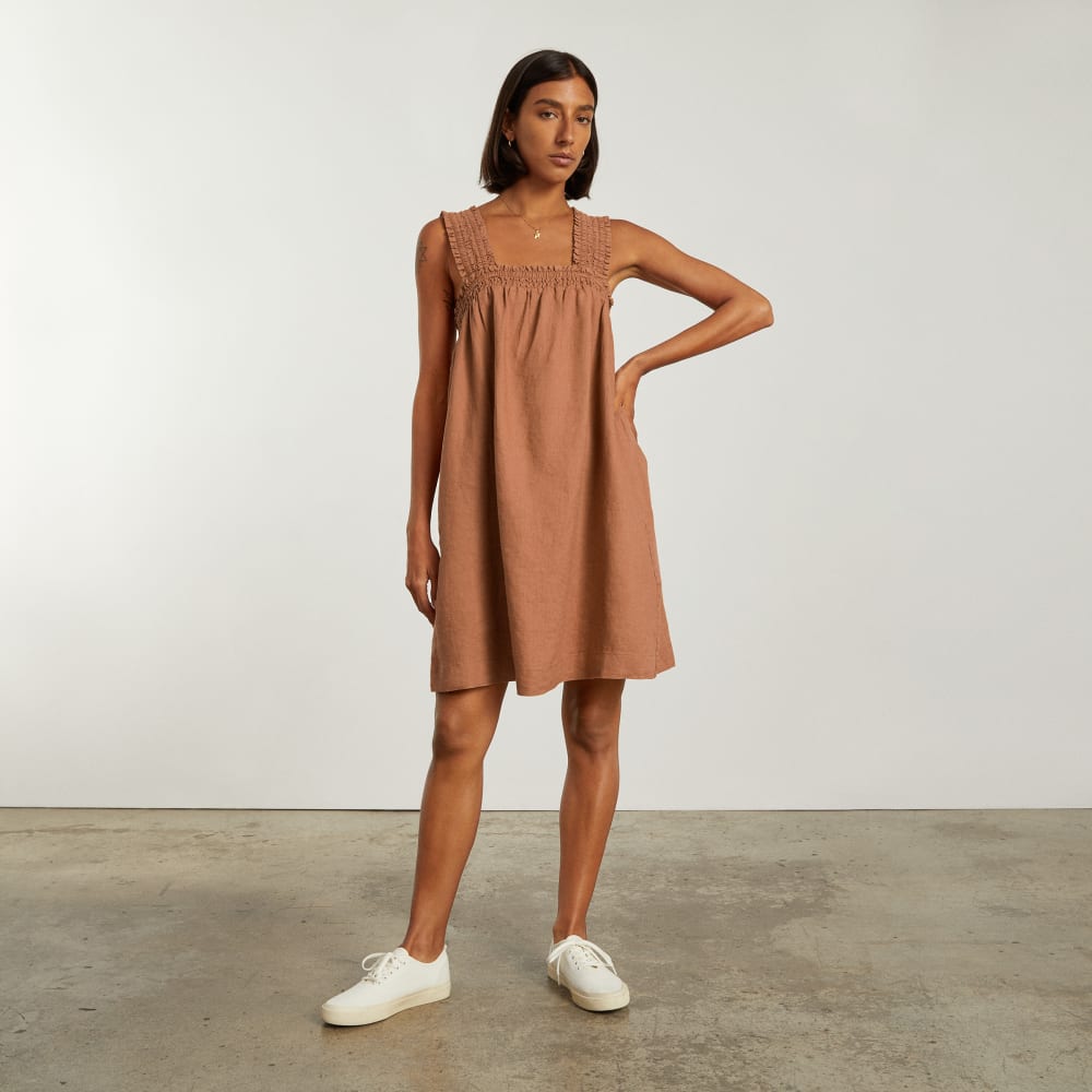 The Smocked Linen Dress | Tawny Brown