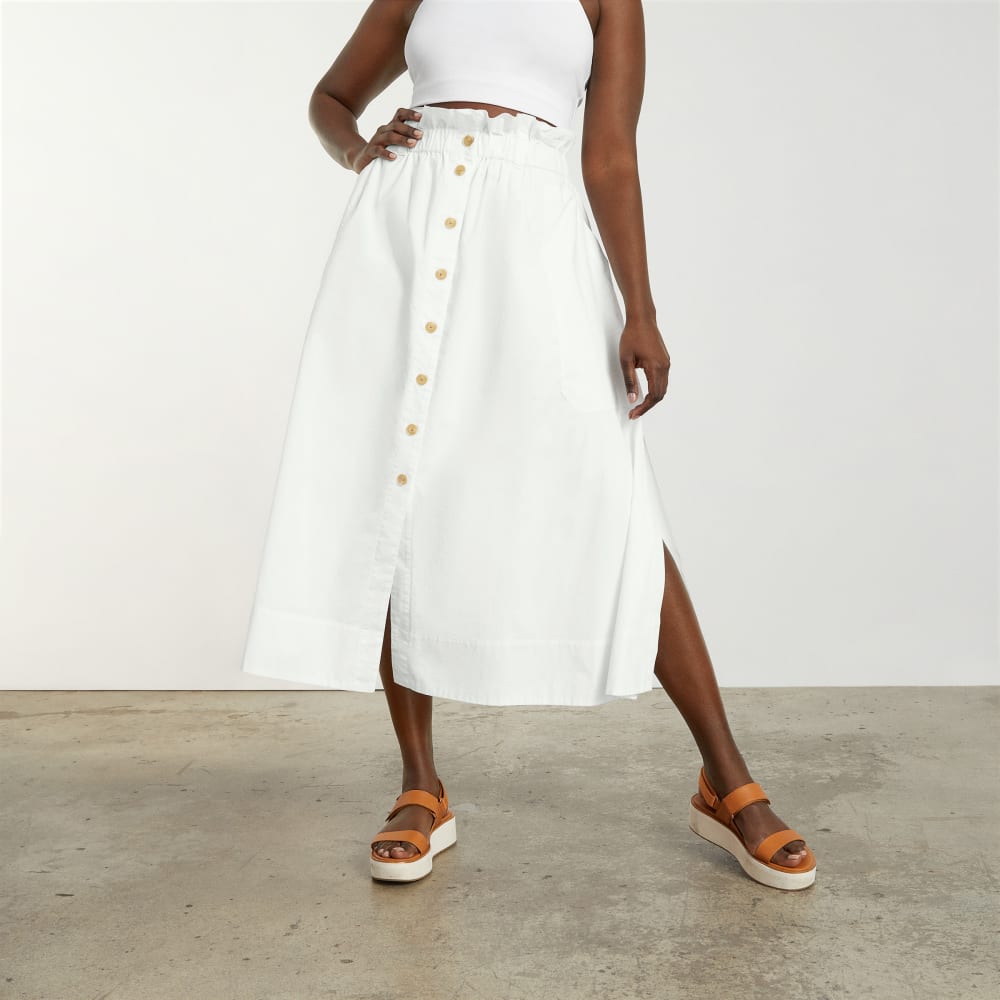 The Easy Button-Front Skirt | White