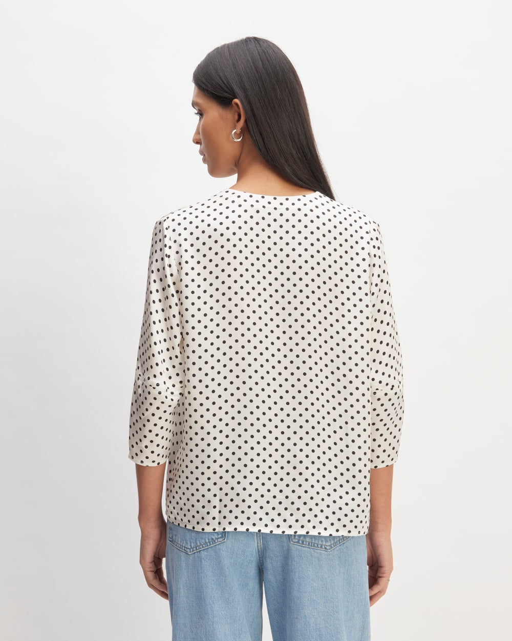 The Hammered Satin Balloon Sleeve Top | Bone / Black Polka Dot