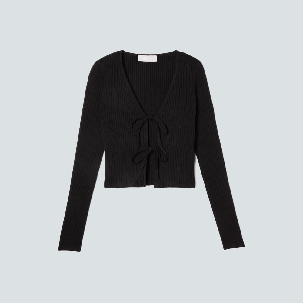 The Cotton-Merino Front-Tie Top | Black