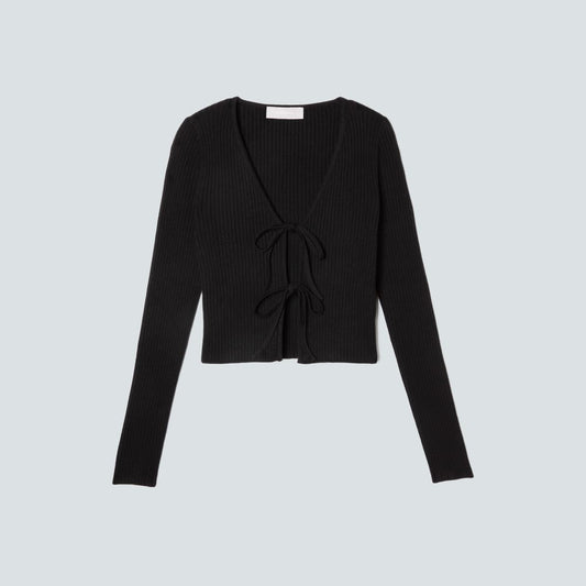 The Cotton-Merino Front-Tie Top | Black