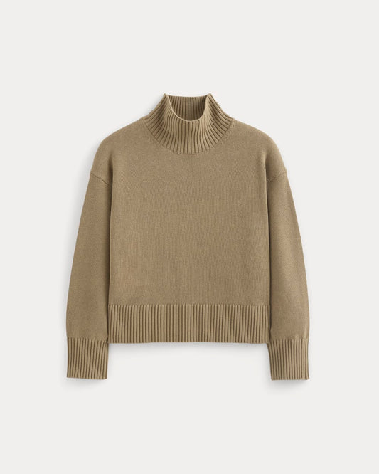 The Boxy Turtleneck in Everyday Cotton | Dark Heathered Camel