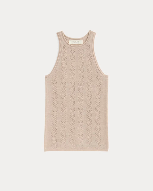 The Pointelle Racerback Tank in Ultrafine Merino | Pale Blush