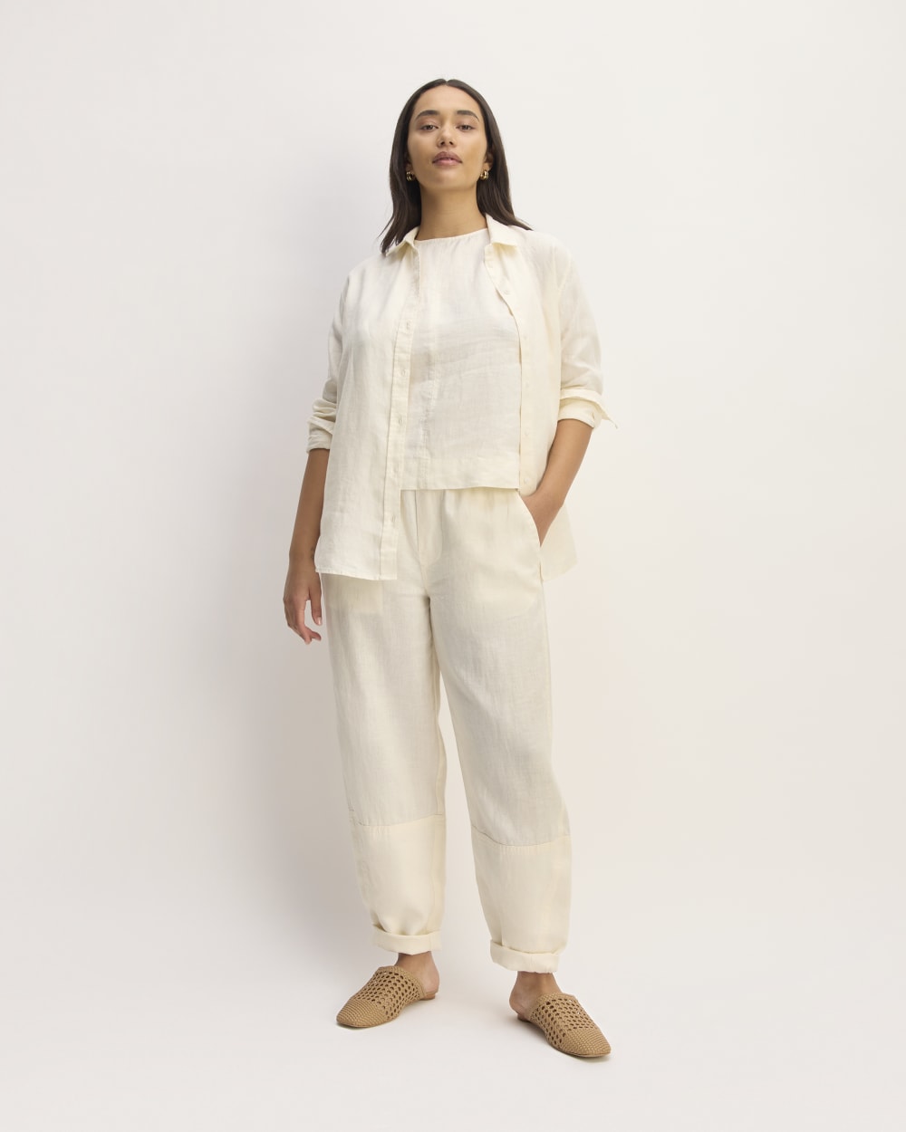 The Linen Pull-On Barrel Pant | Bone
