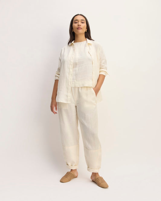The Linen Pull-On Barrel Pant | Bone