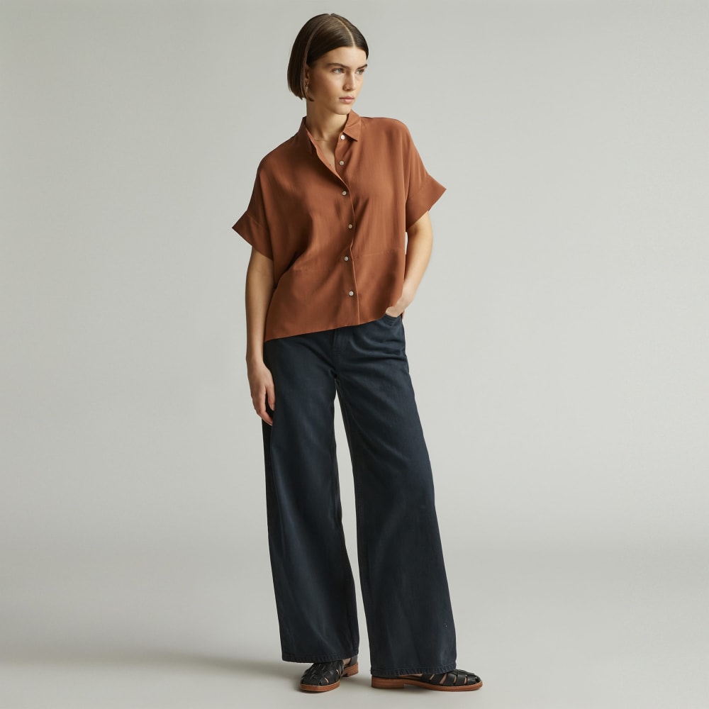 The Boxy Shirt in Washable Silk | Carob Brown