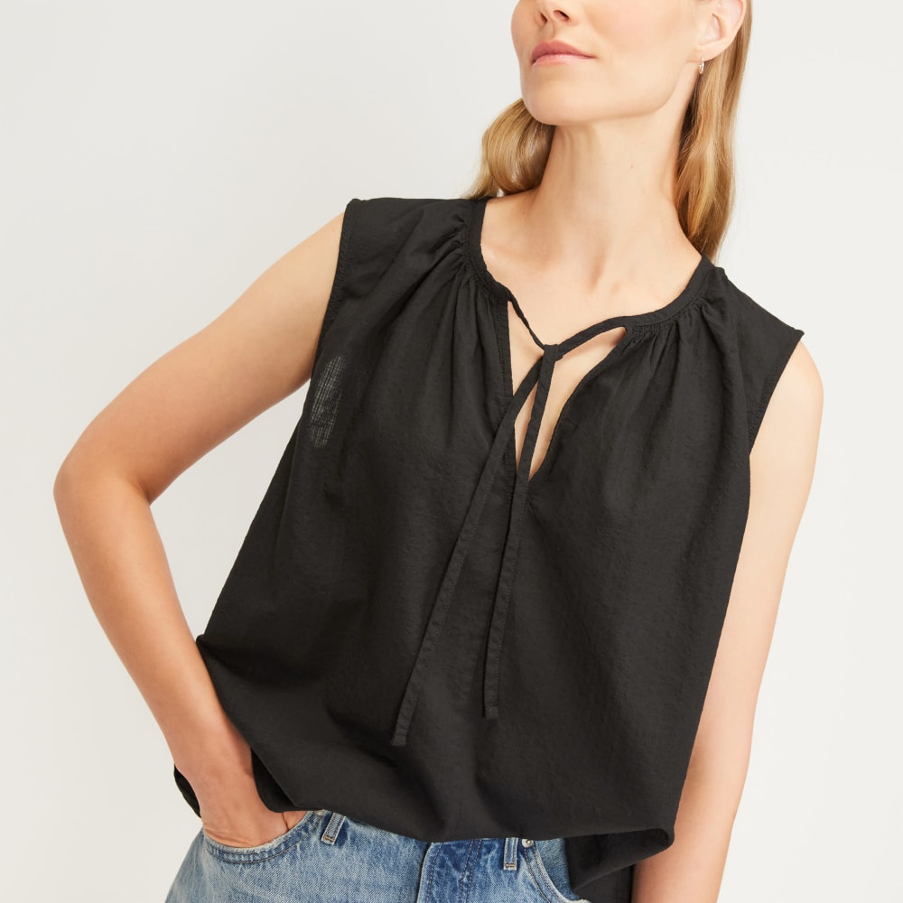 The Gathered Tie-Front Top | Black