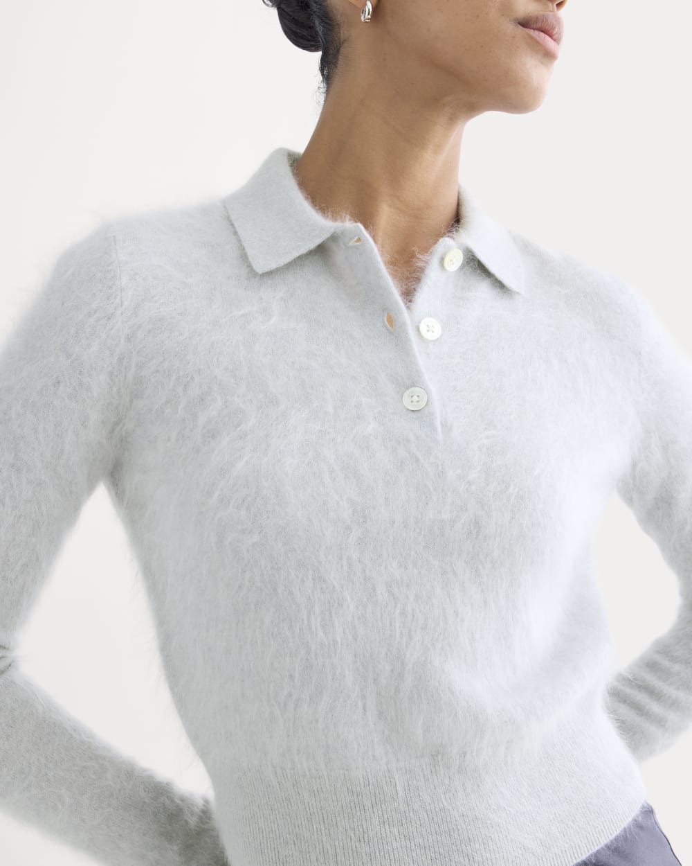Lush Cashmere Cropped Polo Sweater | Sanderling Gray