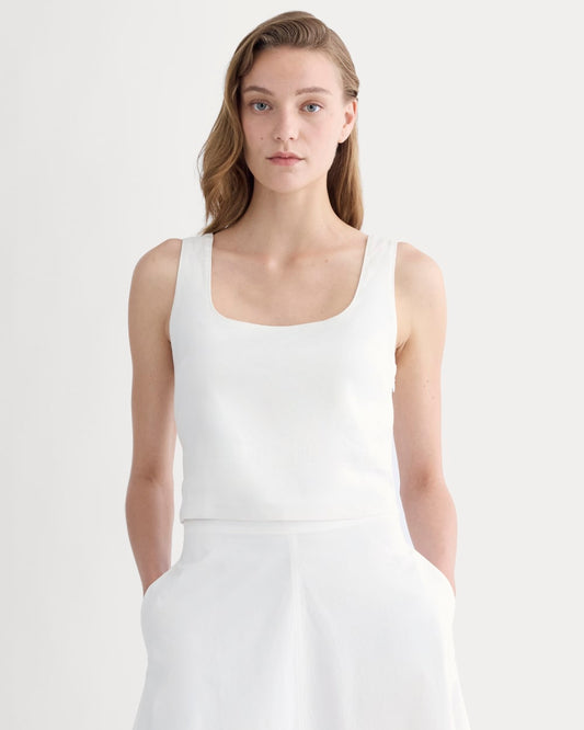 The Square Tank in Stretch Linen | White
