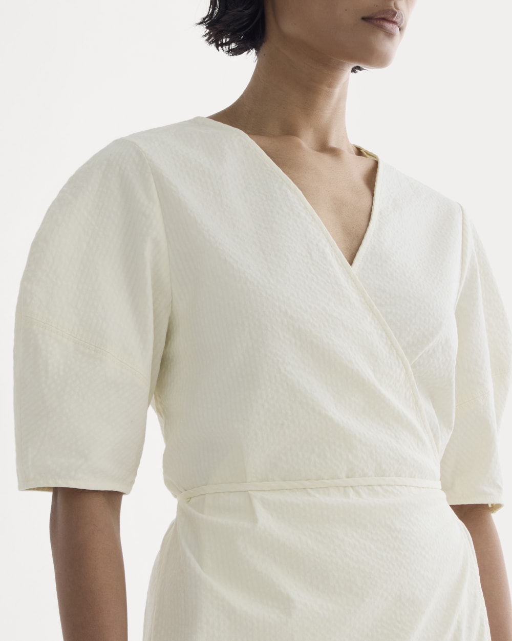 The Seersucker Mini Wrap Dress | Bone