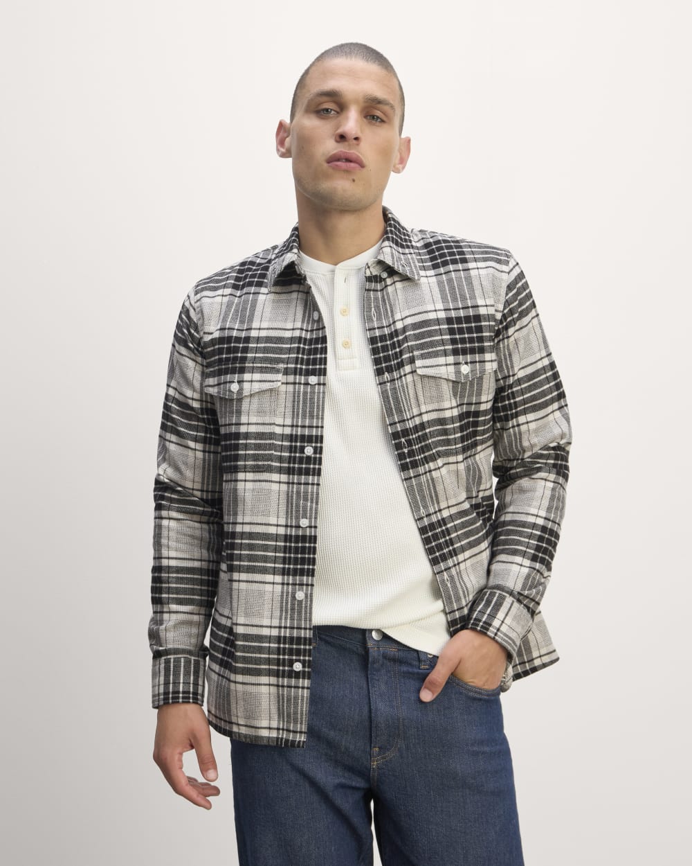 The Brushed Flannel Shirt | Light Heather Oat / Black