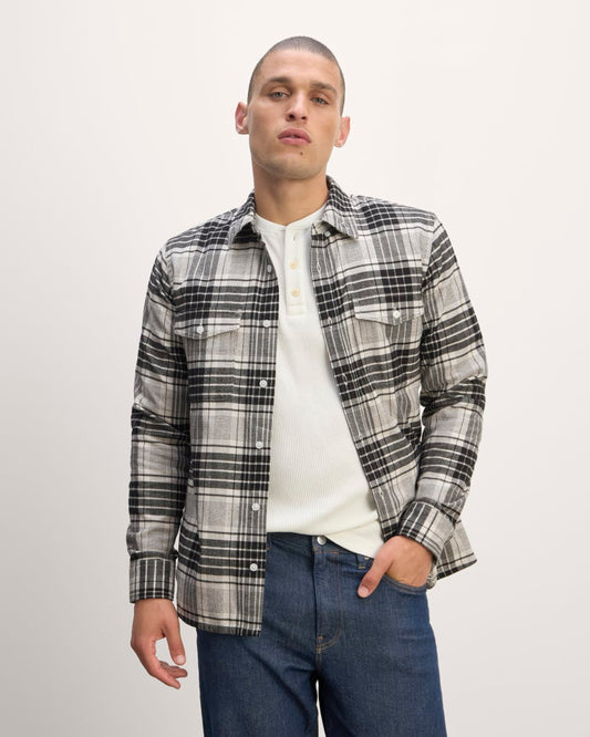 The Brushed Flannel Shirt | Light Heather Oat / Black
