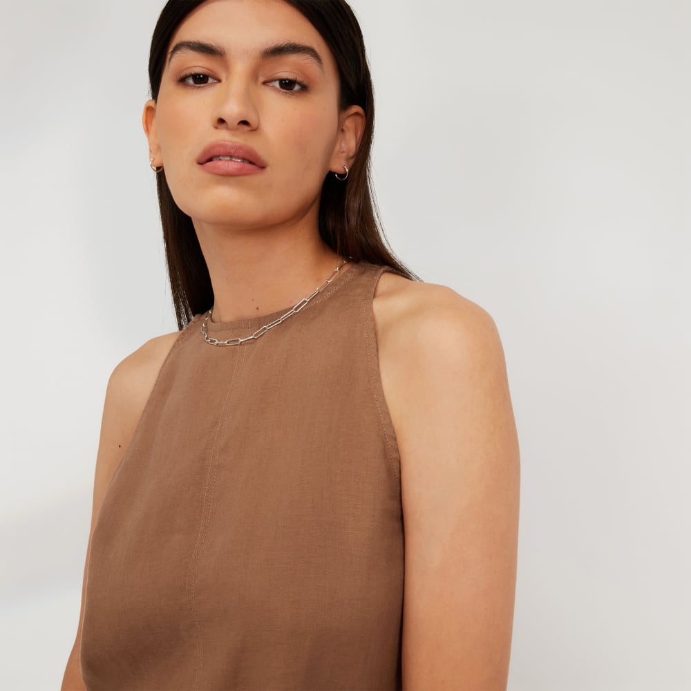 The Linen High-Neck Tank | Carob Brown