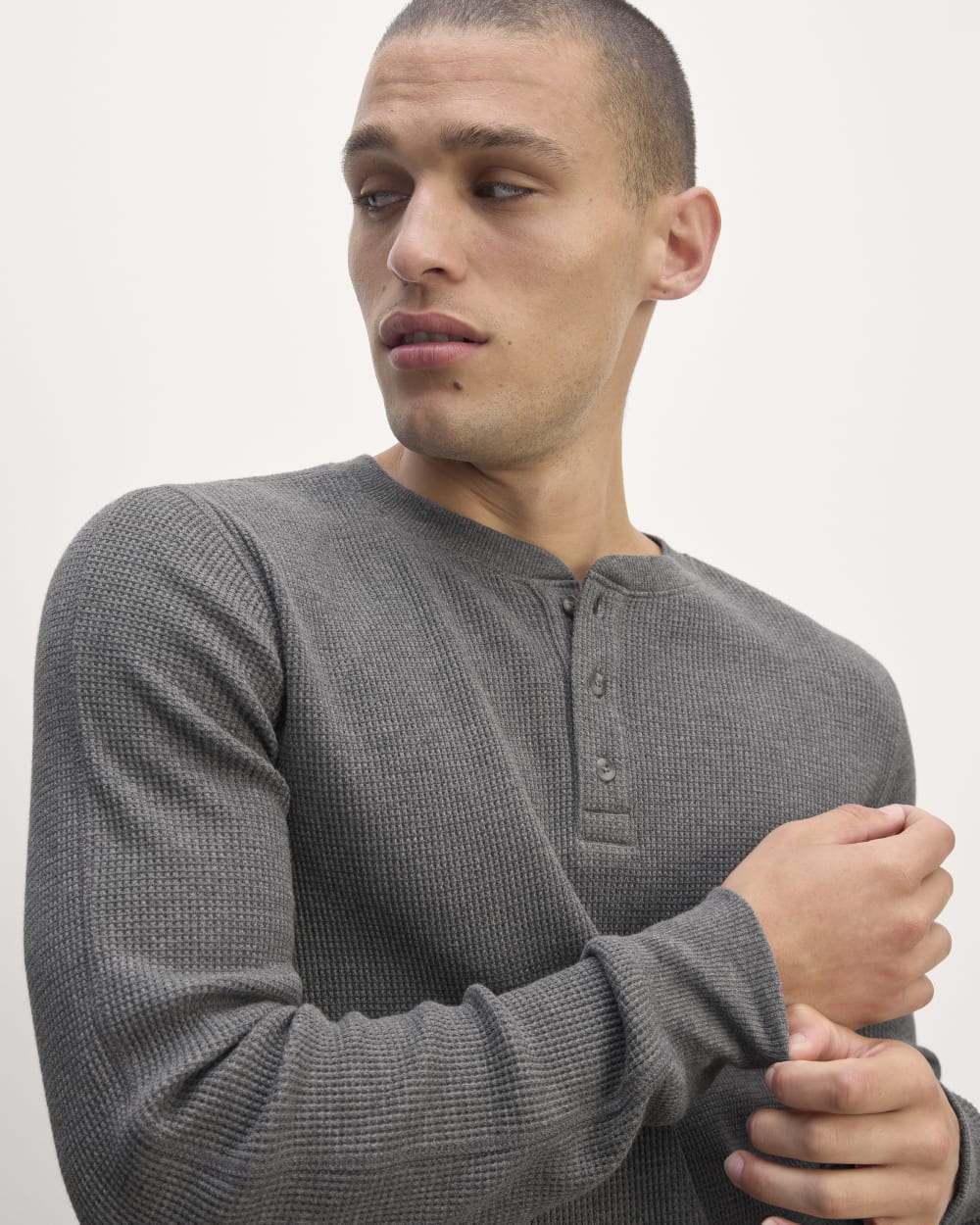 The Waffle Long-Sleeve Henley | Heathered Charcoal