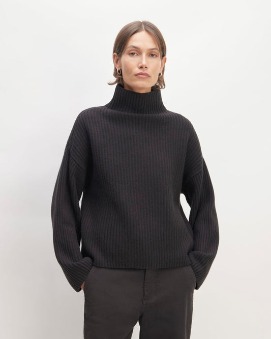 The Felted Merino Funnel-Neck Pullover | Black