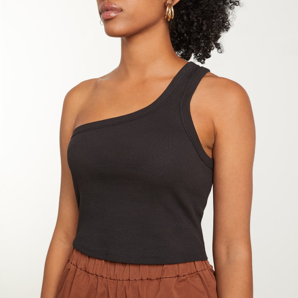The Ribbed One-Shoulder Tank | Black