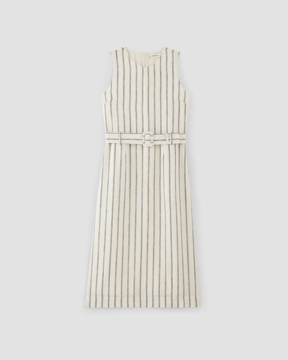 The Linen Belted Midi Dress | Bone / Navy