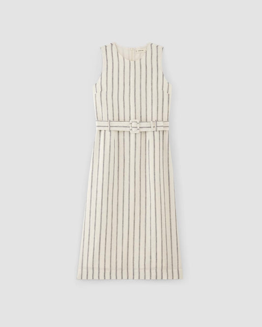The Linen Belted Midi Dress | Bone / Navy
