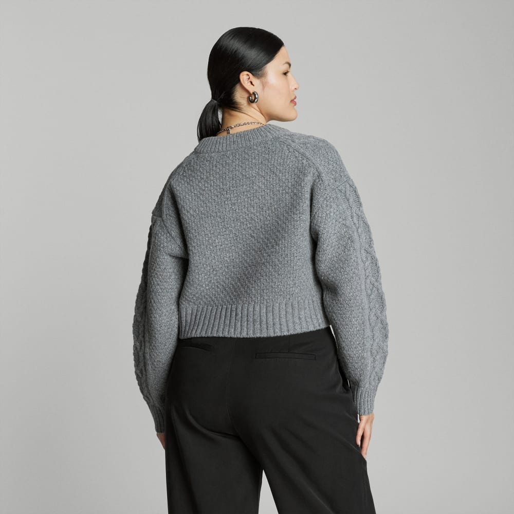 The Felted Merino Cropped Cable Sweater | Heathered Mid-Grey