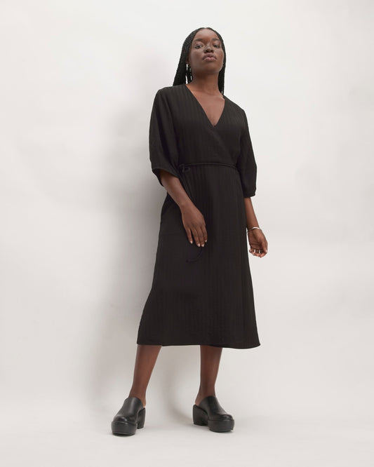 The City Stripe Wrap Dress | Black