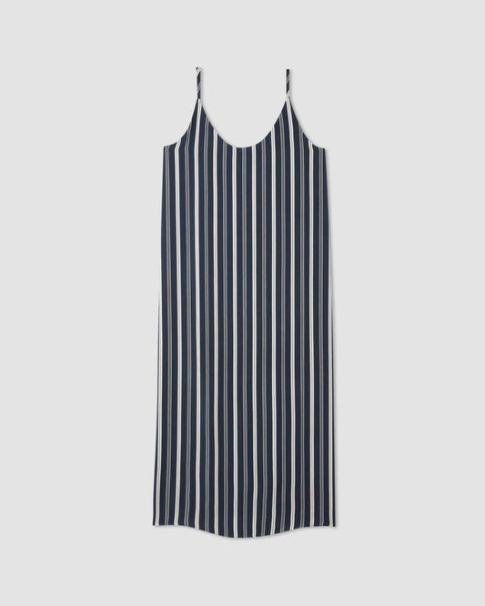 The Hammered Satin Slip Dress |  Navy / Bone