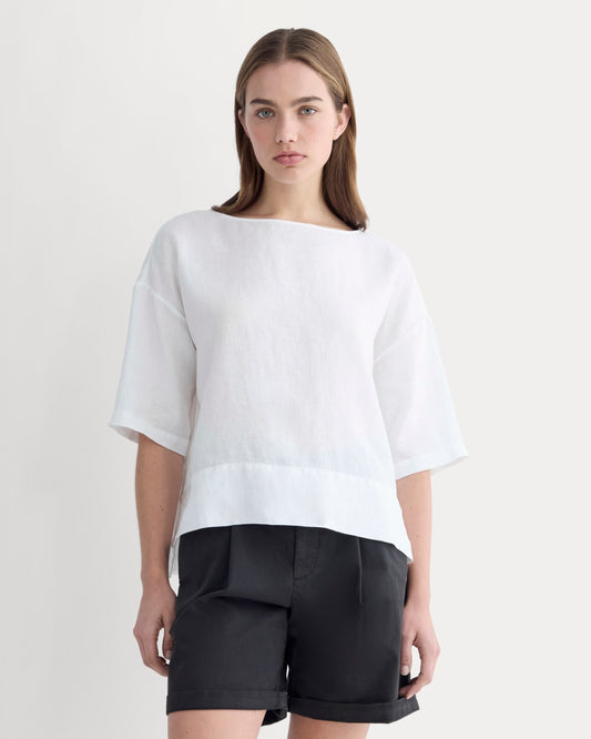 The Boatneck Top in Linen | White