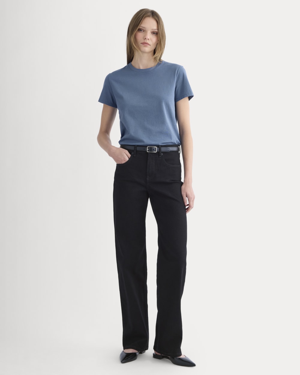 The Box-Cut Tee in Essential Cotton | Faded Navy | No Pocket