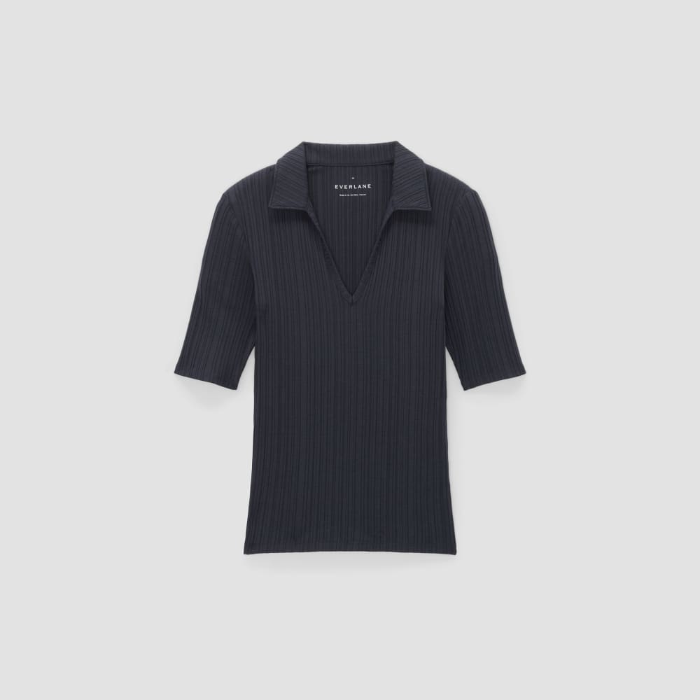 The Rib Soft Knit Open Collar Polo | Navy