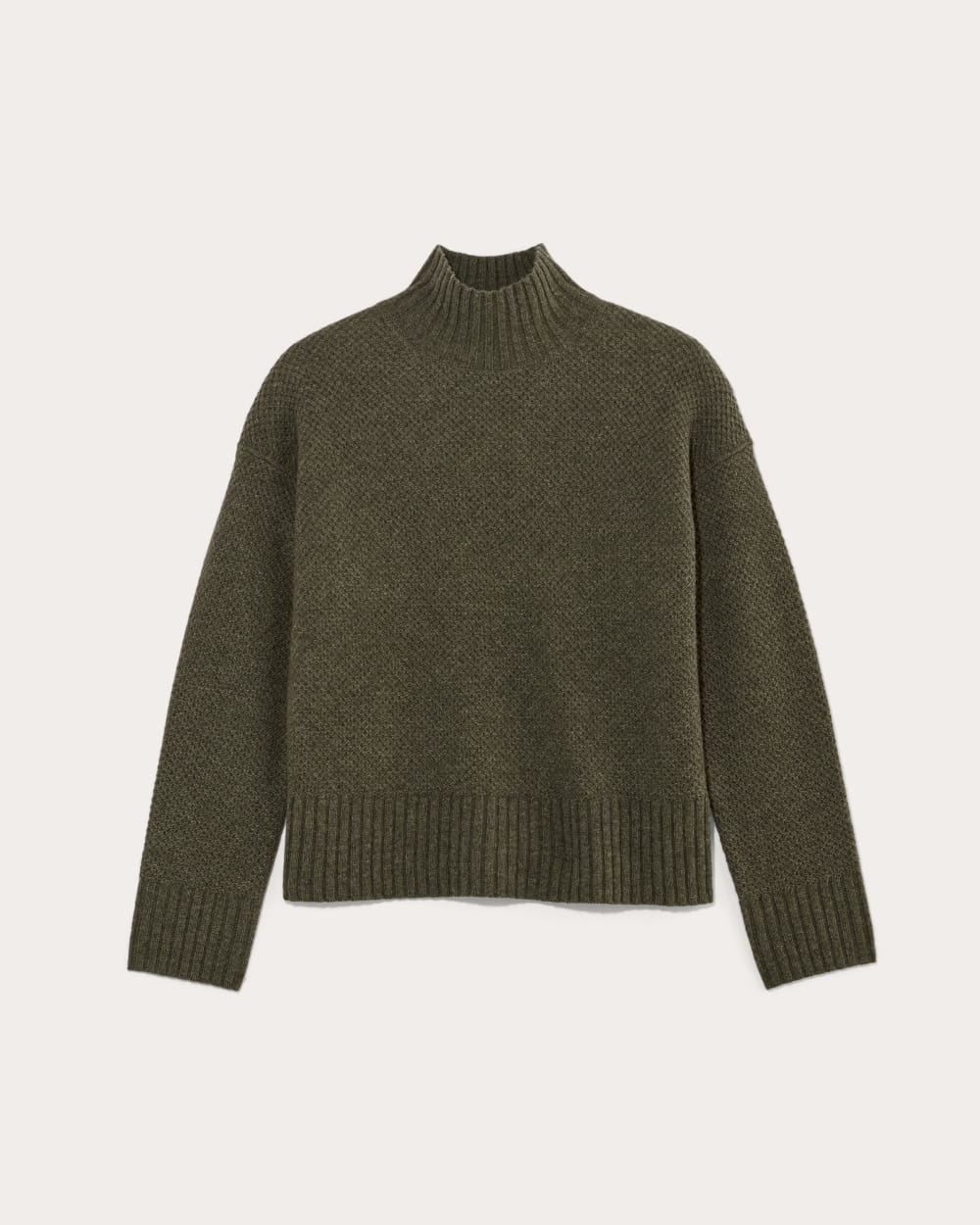 The Honeycomb Funnel Neck in Wool Cashmere | Heathered Army Green