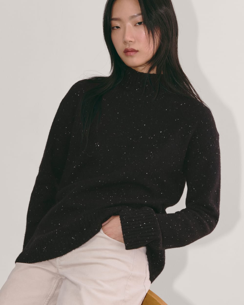 The Mockneck Sweater in Plush Cotton | Black Confetti
