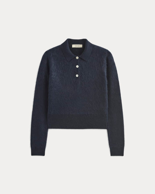 Lush Cashmere Cropped Polo Sweater | Starry Navy