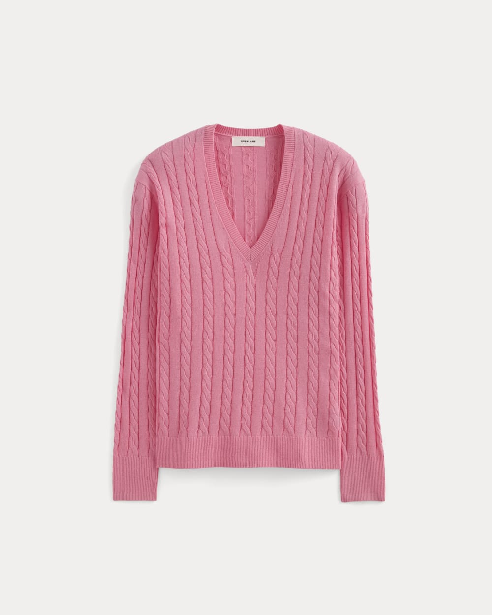 The Cable V-Neck in Cotton Cashmere | Deep Pink