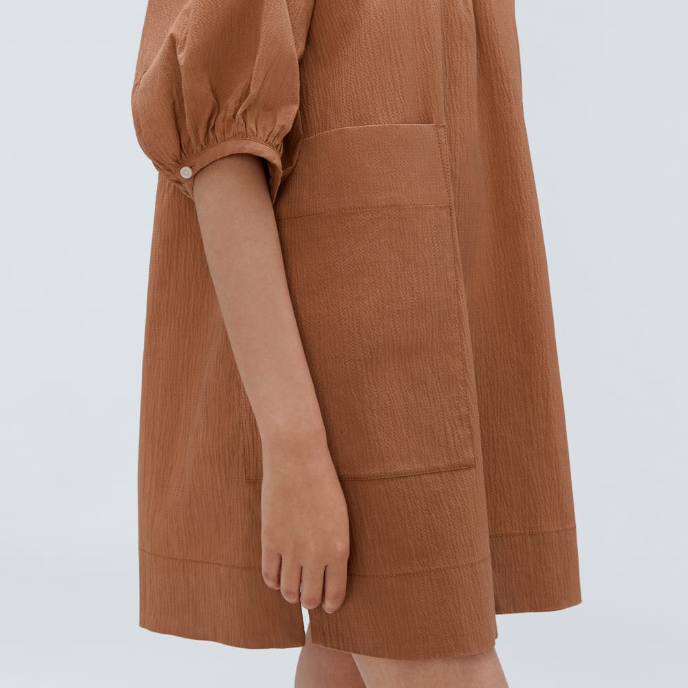 The Seersucker Puff Sleeve Dress | Tawny Brown