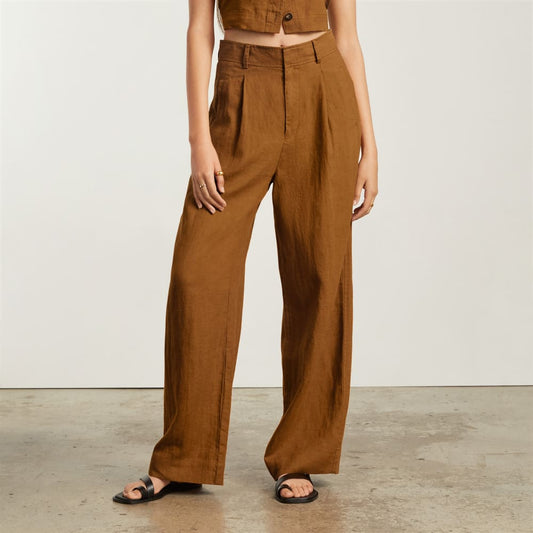 The Linen Way-High® Drape Pant  | Tawny Brown