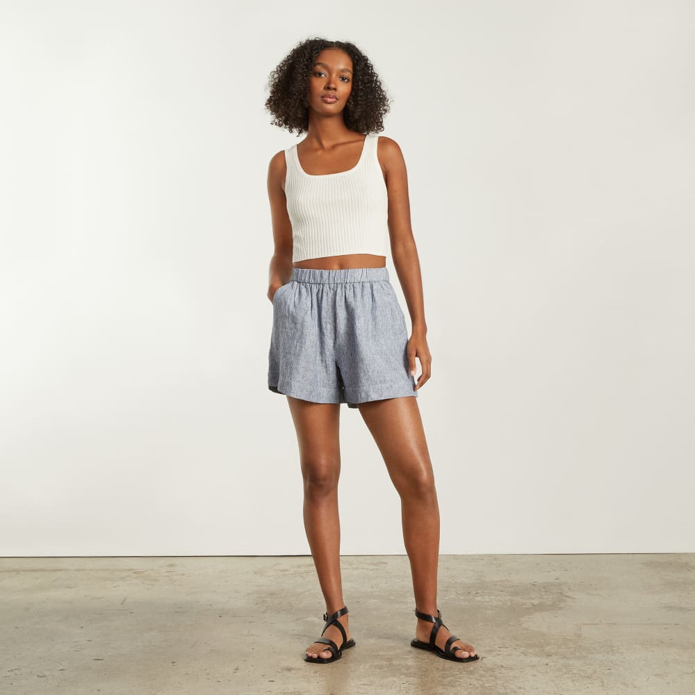 The Linen Boxer Short | Blue / White Pinstripe