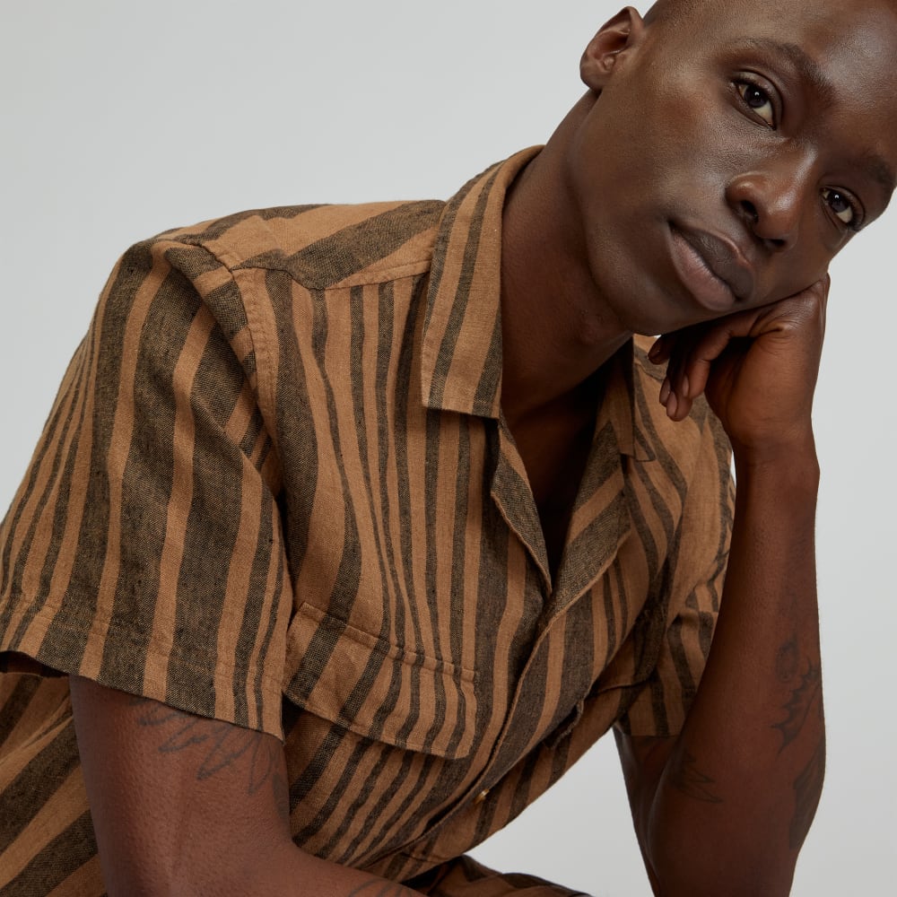 The Resort Shirt in Linen | Toasted Coconut / Black