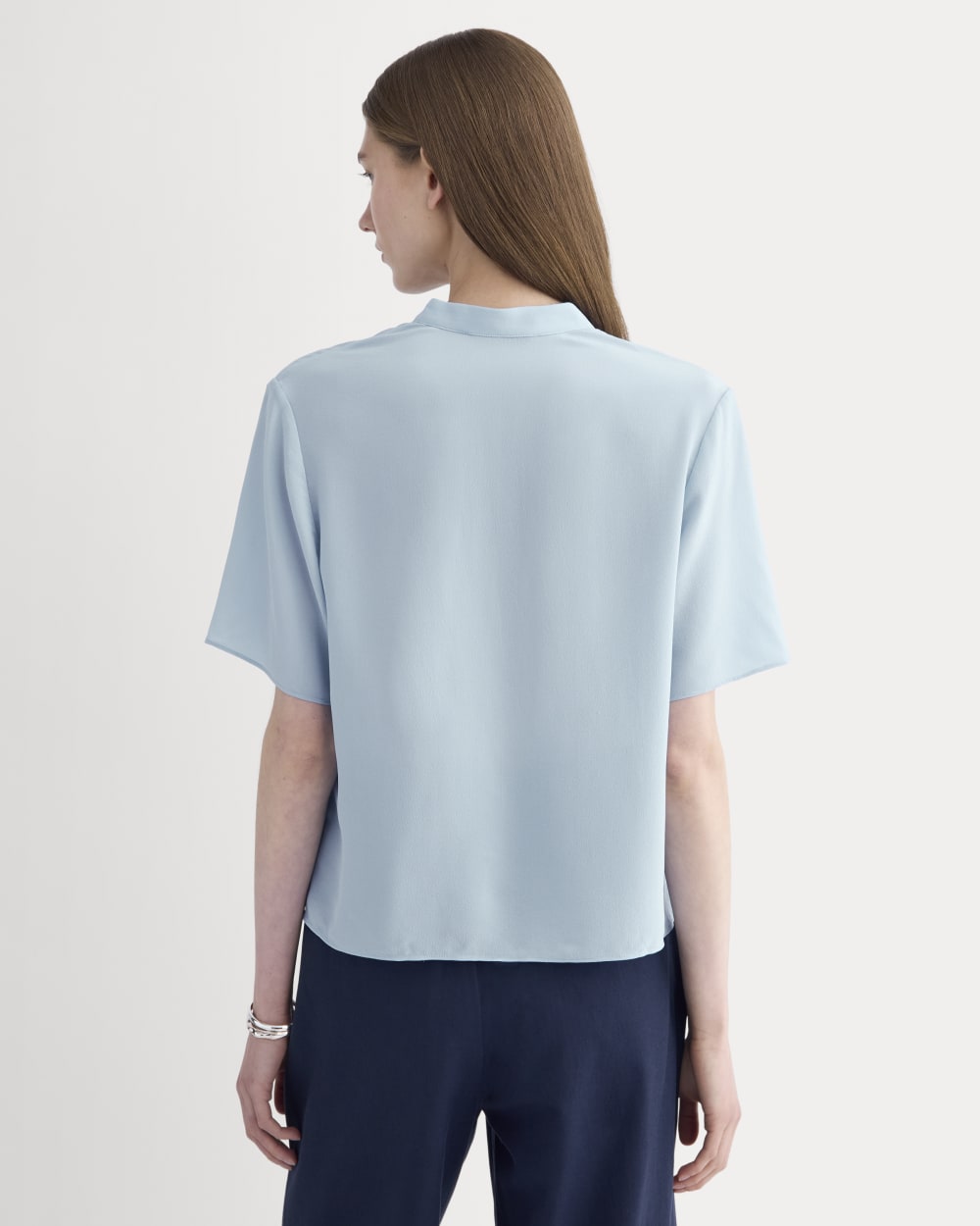 The Popover Top in Washable Silk | Soft Blue