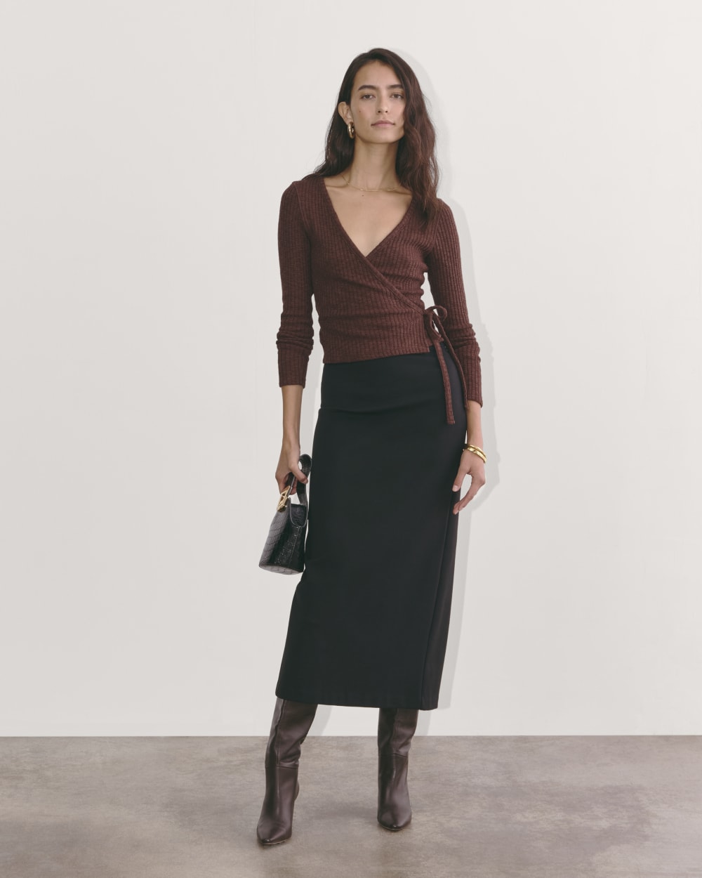 The Cozy Rib Wrap Top | Dark Mahogany